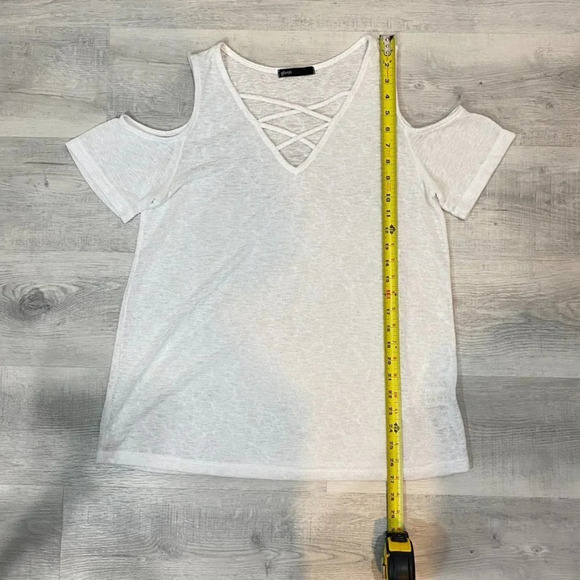 Gibson Sheer Cold-Shoulder Snow White Knit Tank Top Size M - Picture 7 of 16
